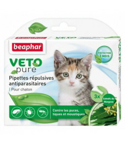 Pipettes PUCES/TIQUES 3 pipettes Chats/Chatons Vetopure - Beaphar